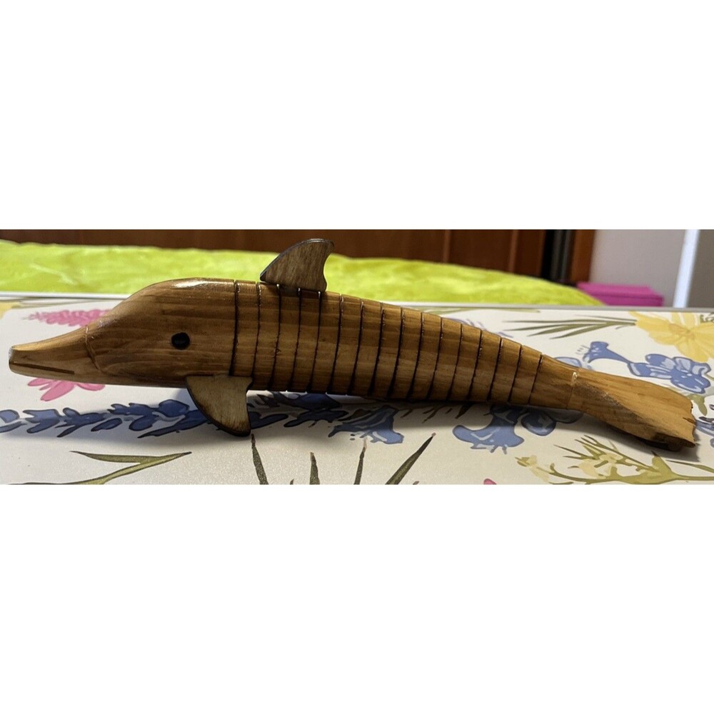 Wooden Dolphin 13” Long Handcrafted Carved Articulated Flexible Wiggle Wooden